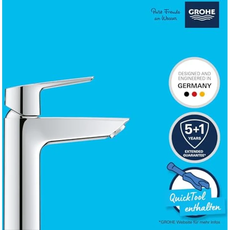 Grohe QuickFix Start Waschtischarmatur, Einlochmontage mit Metallhebel, temperaturbegrenzt, EcoJoy 5,7 l/min, chrom – Bild 3