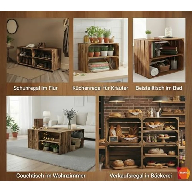 Teramico Geflammte Neue Obstkiste mit Zwischenboden Lang 50 x 40 x 30cm – Bild 5
