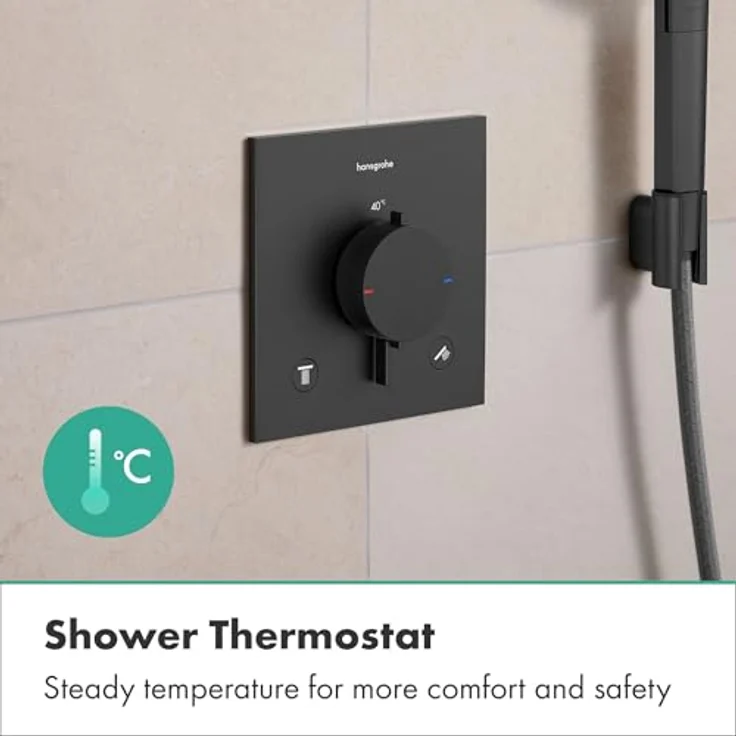 hansgrohe Ecostat Comfort E - Duschthermostat Unterputz, mit Sicherheitssperre (SafetyStop) bei 40° C, für 2 Verbraucher, Brushed Black Chrome, 33711340 – Bild 5