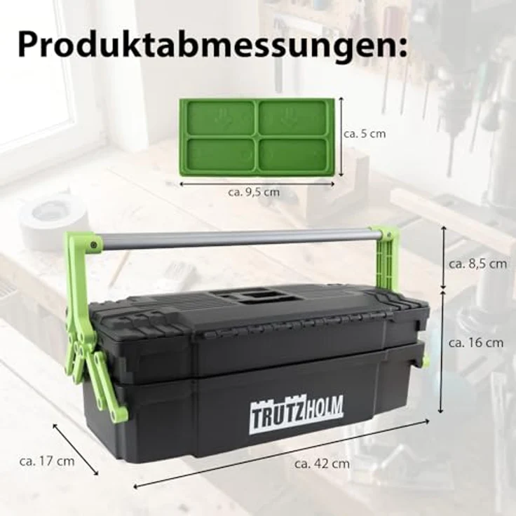 TRUTZHOLM Werkzeugkoffer 2-lagig, 30kg Traglast, 8 Fächer, anpassbar, Kunststoff, 42x17x16 cm – Bild 3
