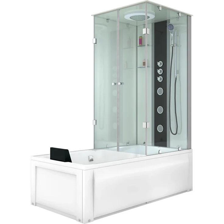 AcquaVapore K05-L02-WP 3in1 Whirlpool-Duschsystem, 180x90 cm, weiße Duschkabine, Sicherheitsglas, Massagedüsen und Regendusche