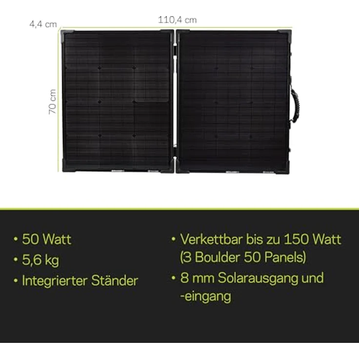 Goal Zero Boulder 100 Briefcase, Solarpanel mit 100 W, monokristallin, wasserfest, integrierter Ständer, verkettbar bis 150 W – Bild 2