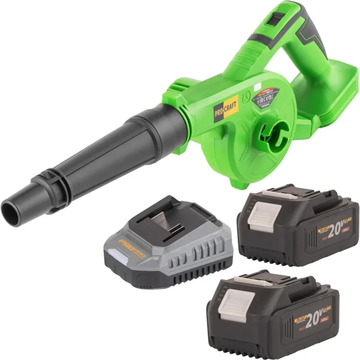 Procraft PB22bb Akku-Laubbläser 20 V, 2x 4,0 Ah Akku, Ladegerät, 90 m³/h Luftdurchsatz, variable Drehzahl