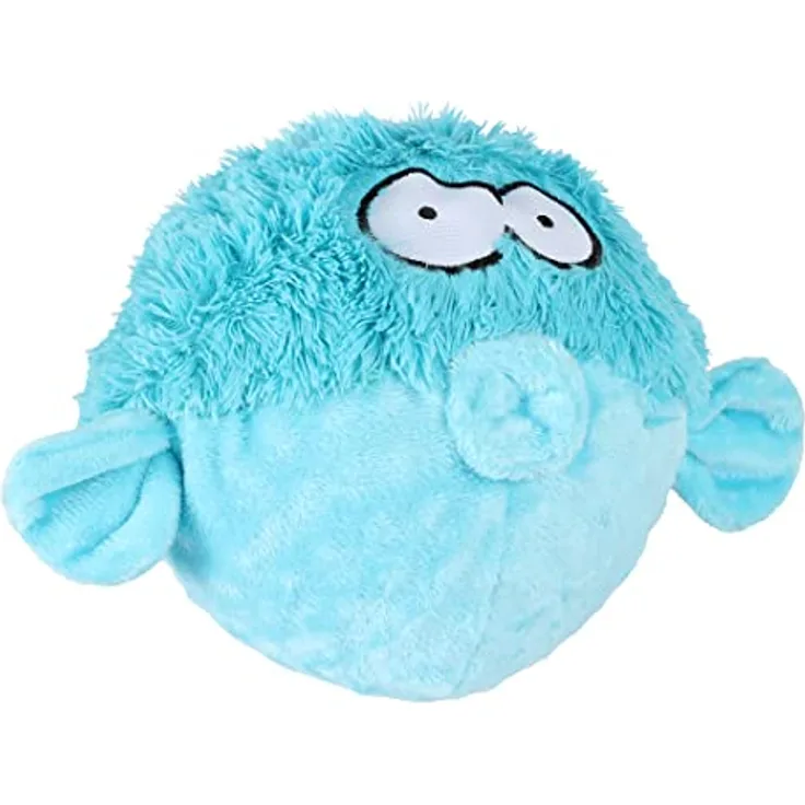 COOCKOO, Gary Spielzeug 17 x 20 x 12 cm, Blau, buntes und strapazierfähiges Hundespielzeug mit Quietscher, dorniger Ball aus TPR, umwickelt in weichem Plüsch, samtig
