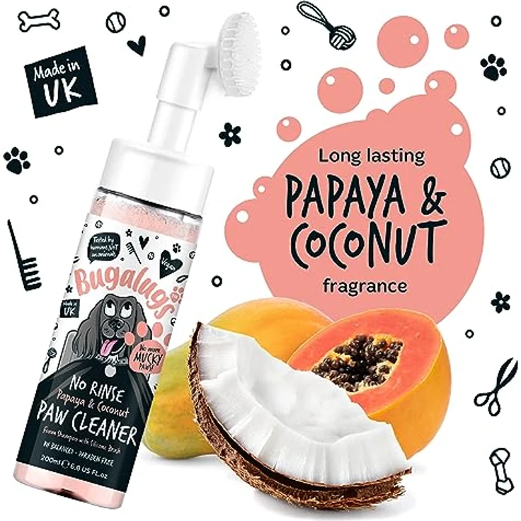 Bugalugs Pfotenreiniger mit Bürste, 200 ml, pH neutral, vegan, für unterwegs, in verschiedenen Sorten: Baby Fresh, Lavender & Chamomile, Oatmeal – Bild 4