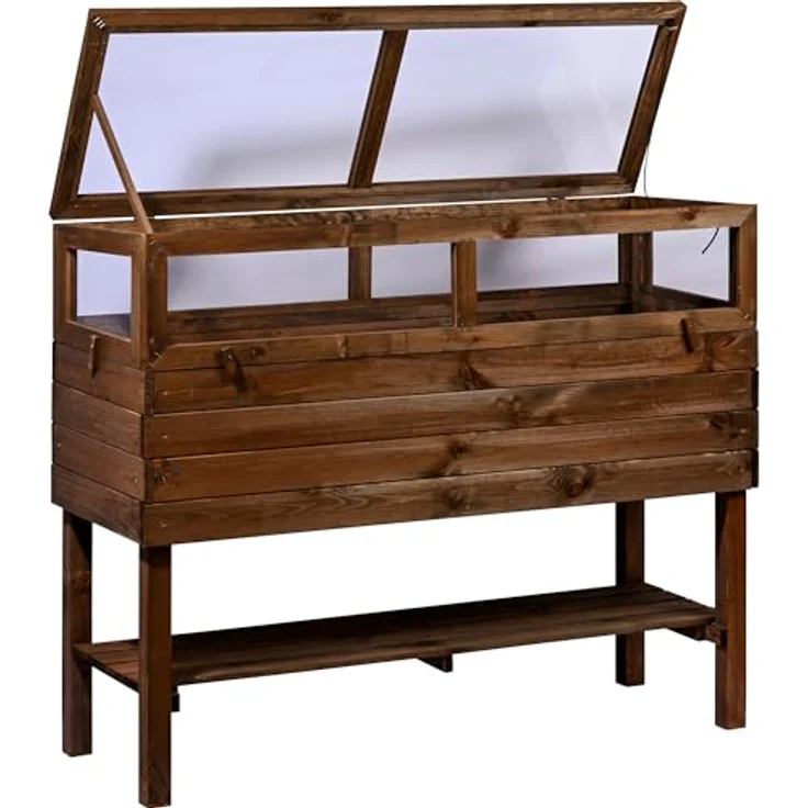 dobar Frühbeet-Aufsatz aus Holz für Hochbeete - Frühbeet-Kasten mit Folie - 117 x 40 x 24,5 cm - Dunkelbraun – Bild 5