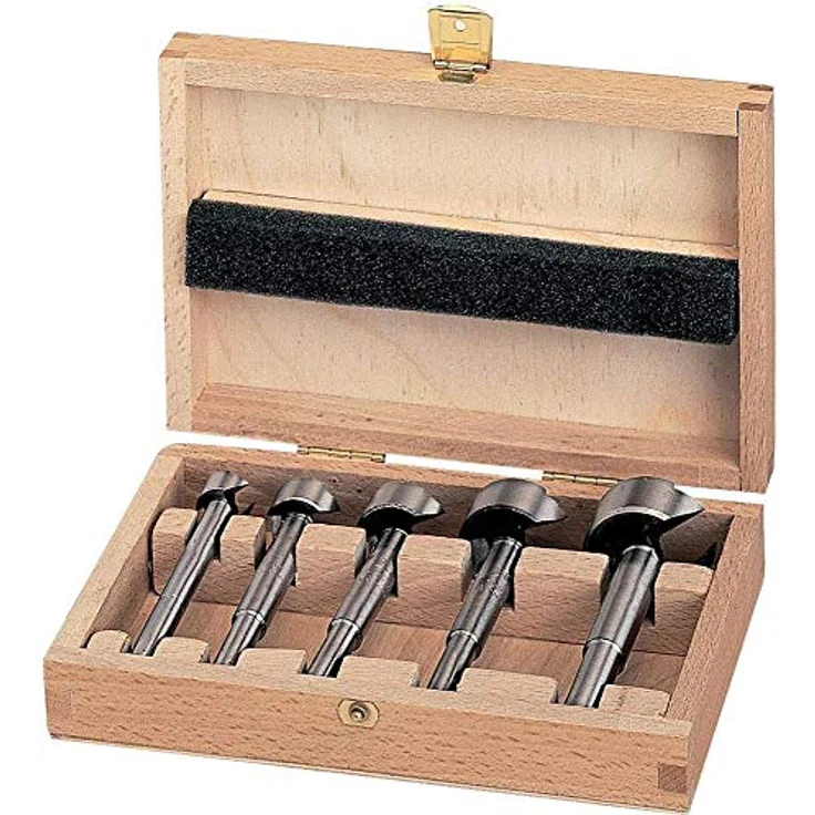 FORTIS Forstnerbohrer-Satz 5-tlg. 15-35 mm, präzise Holzbohrer für Sacklochbohrungen in Massivholz, Lieferung in Holzkassette – Bild 2