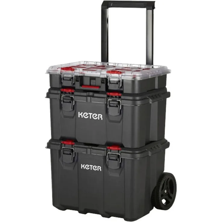 Keter Werkzeugbox STACK N ROLL Werkzeugsystem 3tlg. (Werkzeugwagen, leichtgewichtig und stapelbar, 45 kg Tragfähigkeit, Keter-Blau - Preisvergleich