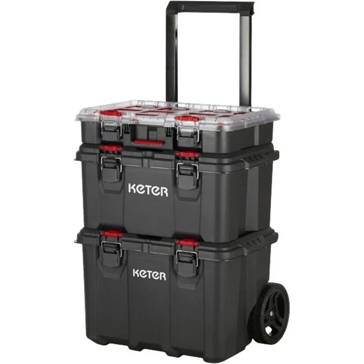 Keter Werkzeugbox STACK N ROLL Werkzeugsystem 3tlg. (Werkzeugwagen, leichtgewichtig und stapelbar, 45 kg Tragfähigkeit, Keter-Blau - Preisvergleich