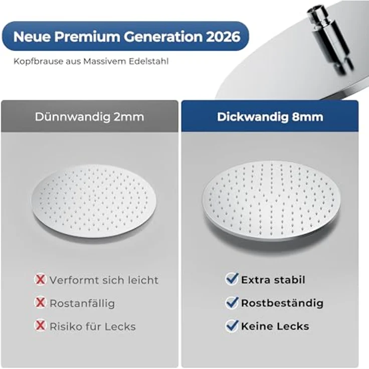 Görbach Edelstahl Duschset ohne Armatur, Rund Kopfbrause 20 cm, verstellbare Duschstange aus rostfreiem Edelstahl, Chrom – Bild 3
