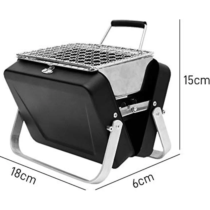 MikaMax Kleiner tragbarer, faltbarer Touristengrill in einer Tragetasche, BBQ in Form einer Aktentasche, weltweit kleinster BBQ - Holzkohlegrill – Bild 6