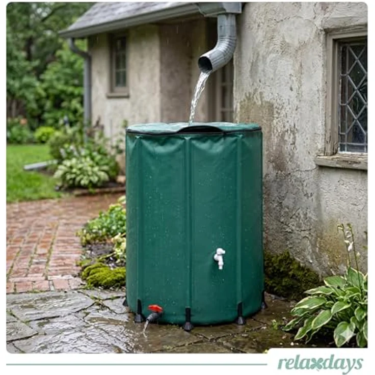 relaxdays Faltbare Regentonne 250l, grün, robuster Wasserspeicher mit Reißverschlussdeckel und zwei Anschlussmöglichkeiten – Bild 3