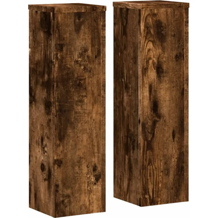 vidaXL Blumenständer 2 Stk. Räuchereiche 17x17x60 cm Holzwerkstoff (2 St) - Stabile Oberplatte, Zeitloses Design, Max. Belastbarkeit 50 kg
