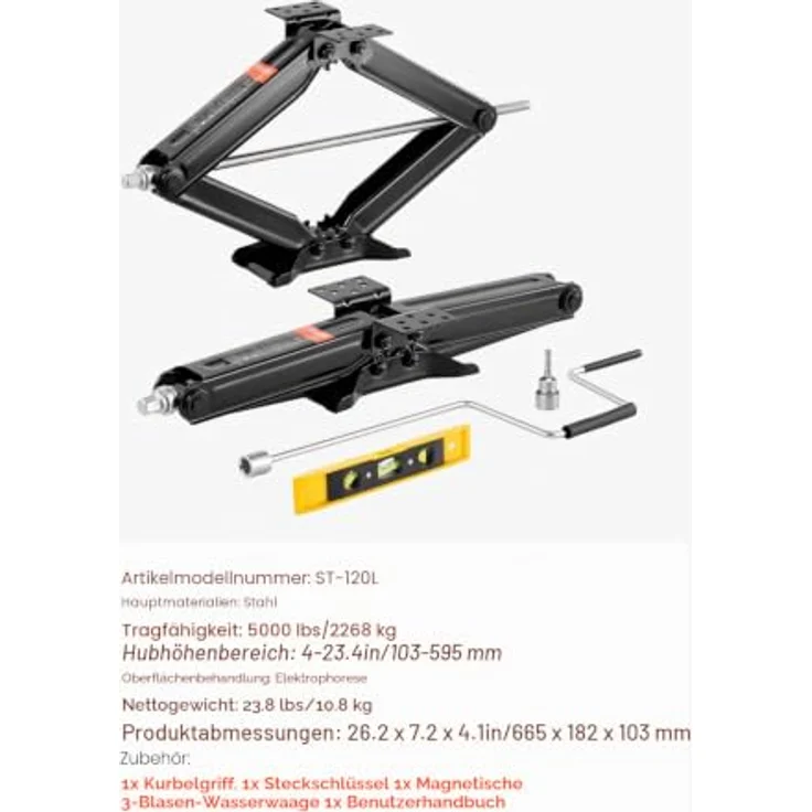 VEVOR Scherenwagenheber für Wohnmobile, 2268 kg Tragkraft mit Kurbel und Airbag-Nivellierer, 103–595 mm Hubhöhe, 2 Stück Set – Bild 7