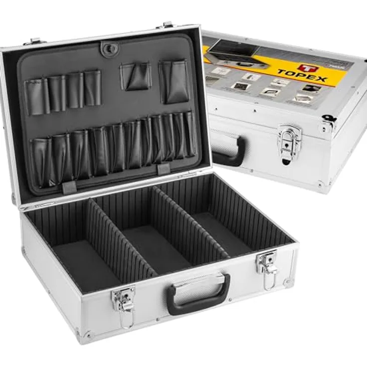 TOPEX Aluminiumkoffer, 45x15x32 cm, 2,4 kg, mit verstellbaren Trennwänden und ergonomischem Griff