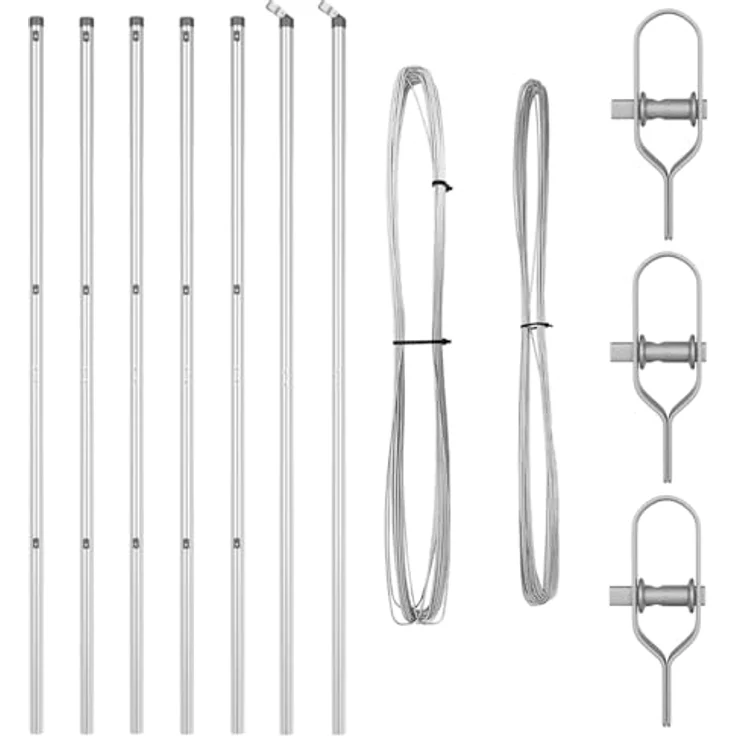 vidaXL Zaunpfosten 7 Stück Ø32 mm 150 cm, Verzinkter Stahl, Silber, Wetterfest und einfach zu montieren – Bild 1