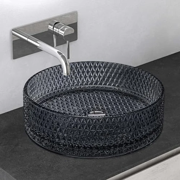 Mai & Mai Aufsatzwaschbecken Glaswaschbecken Handwaschbecken Rund Waschschale Grau BxTxH 39x39x12 cm Minerva07 – Bild 1