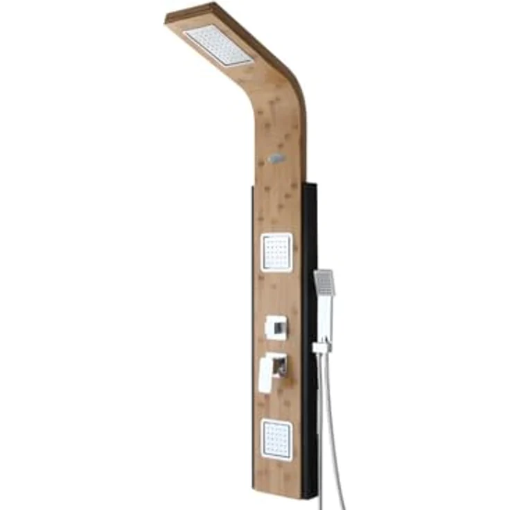 Vente-unique DALIMA Duschsäule Bambus mit Tropenregen-Brause und Hydromassage, Holzfarbe natur – Bild 1