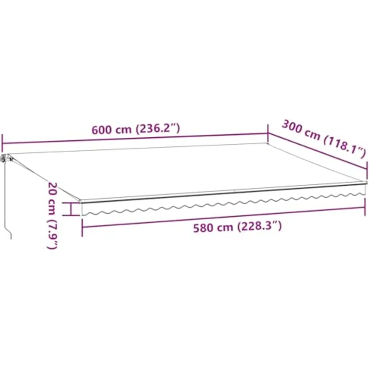 vidaXL Markise Manuell mit LEDs Weinrot 600x300 cm - UV-beständiges Material, einfache Bedienung, gemütliche LED-Beleuchtung – Bild 3
