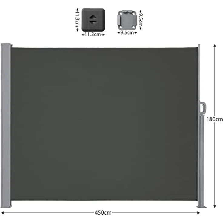 LARMNEE Seitenmarkise EGY1845TBP02, ausziehbar 180 x 450 cm, rostbeständig, UV-Schutz, blickdicht, dunkelgrau – Bild 2