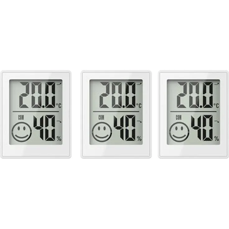 Miraval Raumklimastation 3er Set, digitales Thermometer und Hygrometer mit Temperatur- und Luftfeuchtigkeitsanzeige, Komfortindikator, Weiß