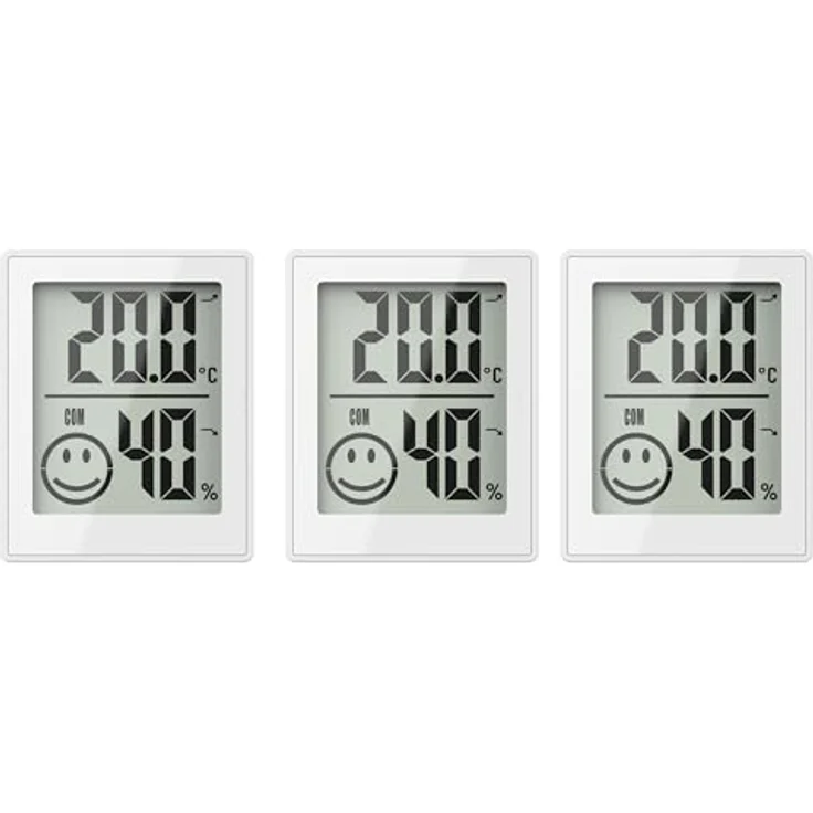 Miraval Raumklimastation 3er Set, digitales Thermometer und Hygrometer mit Temperatur- und Luftfeuchtigkeitsanzeige, Komfortindikator, Weiß – Bild 1