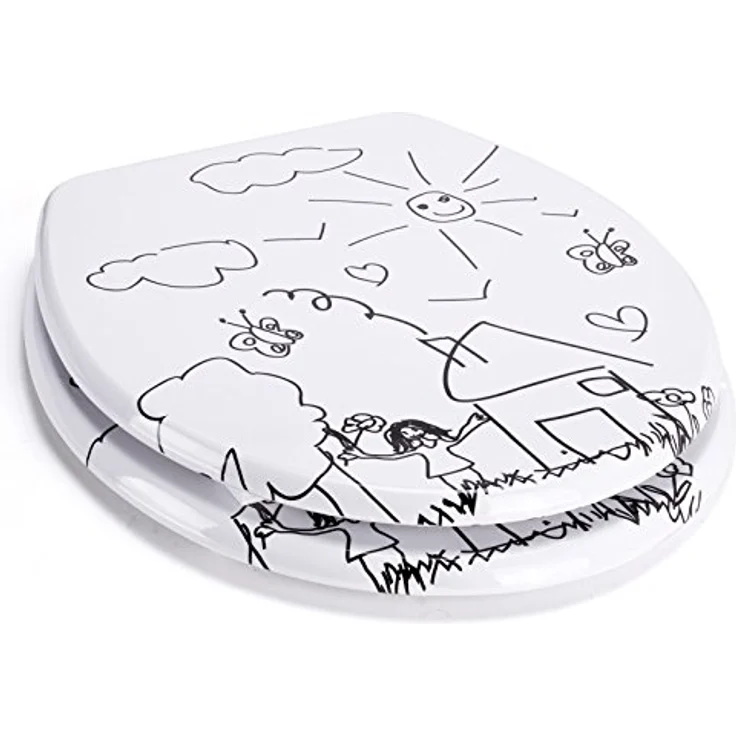 MSV WC-Sitz Kindergarten, MDF, 42,5 cm x 36,5 cm x 5 cm, Weiß-Schwarz, mit Edelstahl-Scharnieren, feuchtigkeitsbeständig und rutschfest – Bild 4