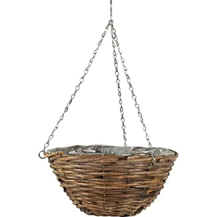 Spetebo Pflanzkorb zum hängen aus Weide - Ø 35 cm - Blumentopf Hängeampel mit Kette Blumenampel hängend mit Folie