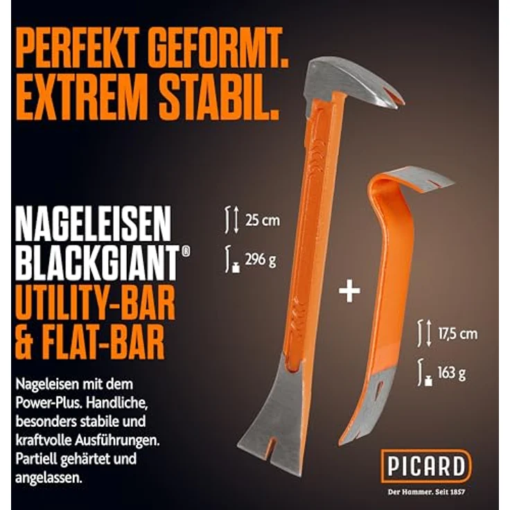 Picard BlackGiant TwinSet, Nageleisen mit flacher und präziser Form, 250 mm, geschmiedeter Spezialstahl – Bild 2