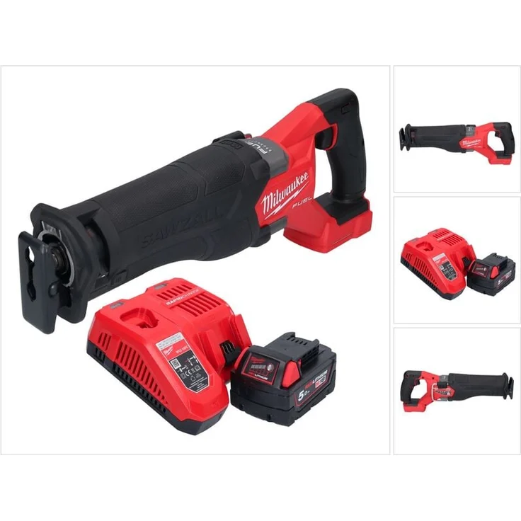 Milwaukee M18 FSZ-501 Akku Recipro Säbelsäge 18 V, Brushless, inkl. 1x 5,0 Ah Akku und Ladegerät, metallverstärkte Anschlüsse, FIXTEC-Schnellwechsel système, LED-Beleuchtung