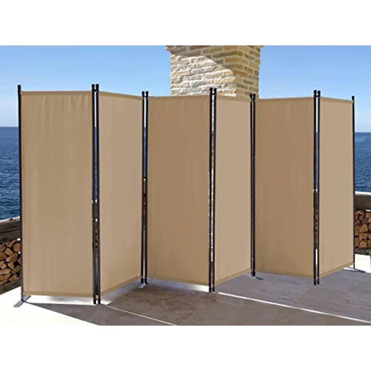 QUICK STAR Paravent 6-teilig, 340x165cm Beige - Blickdichter, wetterfester Raumteiler für Garten & Balkon, faltbar – Bild 2