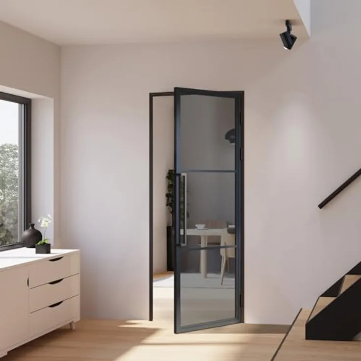 inova Glastür Komplettset 830x2115mm DIN rechts, Grauglas Drehtür mit Griffstange, Beschlag und Zarge, kratz- und stoßbeständig