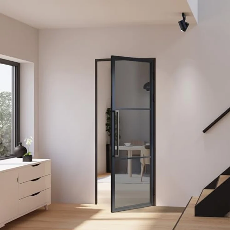 inova Glastür Komplettset 830x2115mm DIN rechts, Grauglas Drehtür mit Griffstange, Beschlag und Zarge, kratz- und stoßbeständig – Bild 1