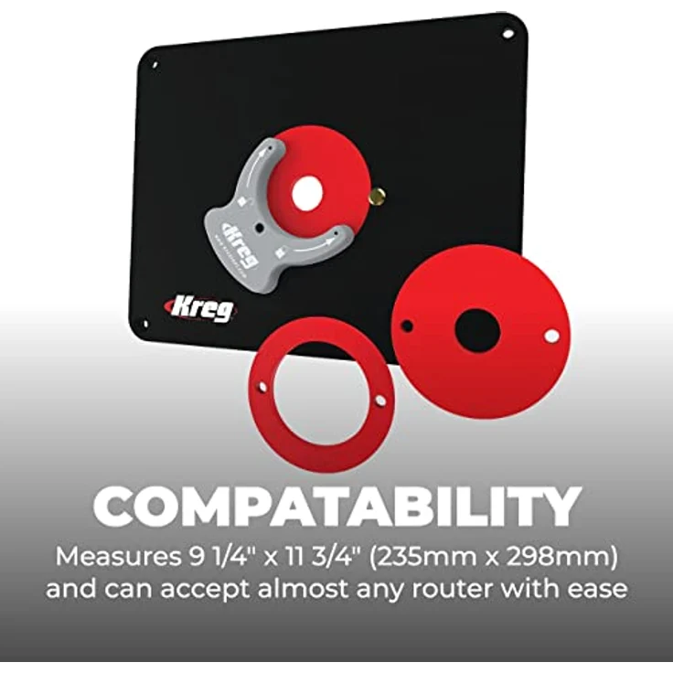 KREG PRS4034 Frästisch Einlegeplatte vorgebohrt 298 x 235 x 9 mm + 3x Reduzierring 25 mm - 30 mm - 67 mm – Bild 6