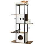 FEANDREA Kratzbaum, große Plattform Katzenturm mit Kratzmatte modern, Vintagebraun/Greige - Preisvergleich