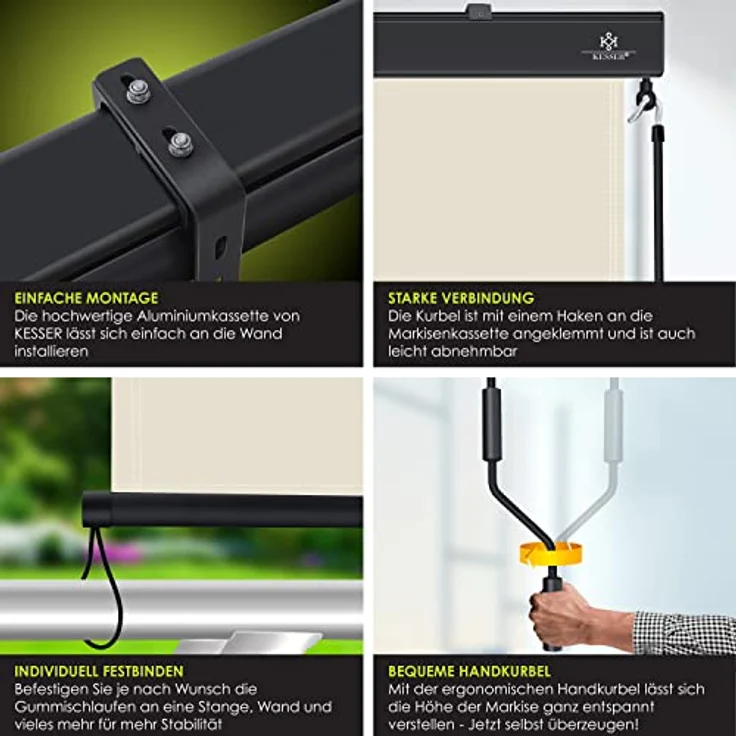 KESSER® Senkrechtmarkise Außenrollo Handkurbelmechanismus Balkonrollo Sonnen-und Sichtschutz, Beschattung Sonnenschutz Außen Rollo mit Kurbel Markisenkasten, Balkon und Terrasse, 180 x 250cm Beige – Bild 3