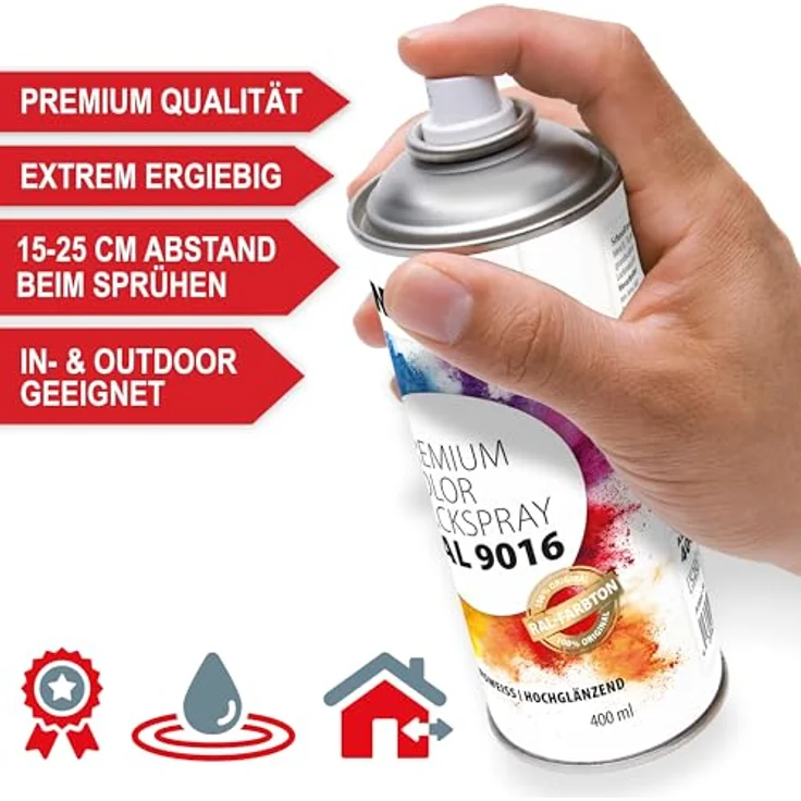 Onbest PREMIUM Lackspray 400 ml, hohe Pigmentierung, witterungsbeständig, Verkehrsw Weiß Glanz (RAL 9016) – Bild 5