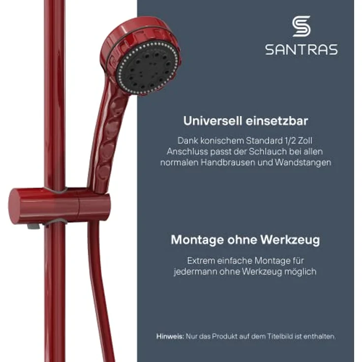 SANTRAS® Duschschlauch PREMIUM Rot 1,25 m mit Durchflussbegrenzer – Besonders flexibler Brauseschlauch aus Easy Clean Material MADE IN GERMANY – Bild 3