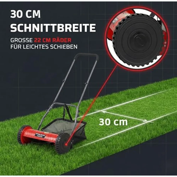 Stahlmann Benzinrasenmäher Spindelmäher RoyalCut - Manueller Rasenmäher mit 30 cm Schnittbreite, 27 Liter Fangkorb, 4-stufige Schnitthöheneinstellung – Bild 5