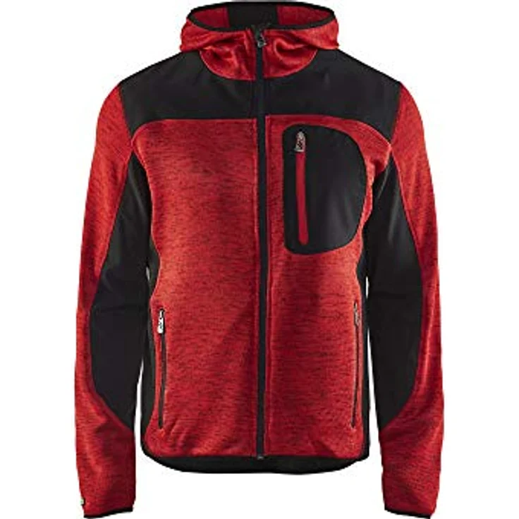 BLAKLÄDER® Herren Strickjacke 4930, rot/schwarz, mit Kapuze und Softshell-Einsätzen, Größe M – Bild 1