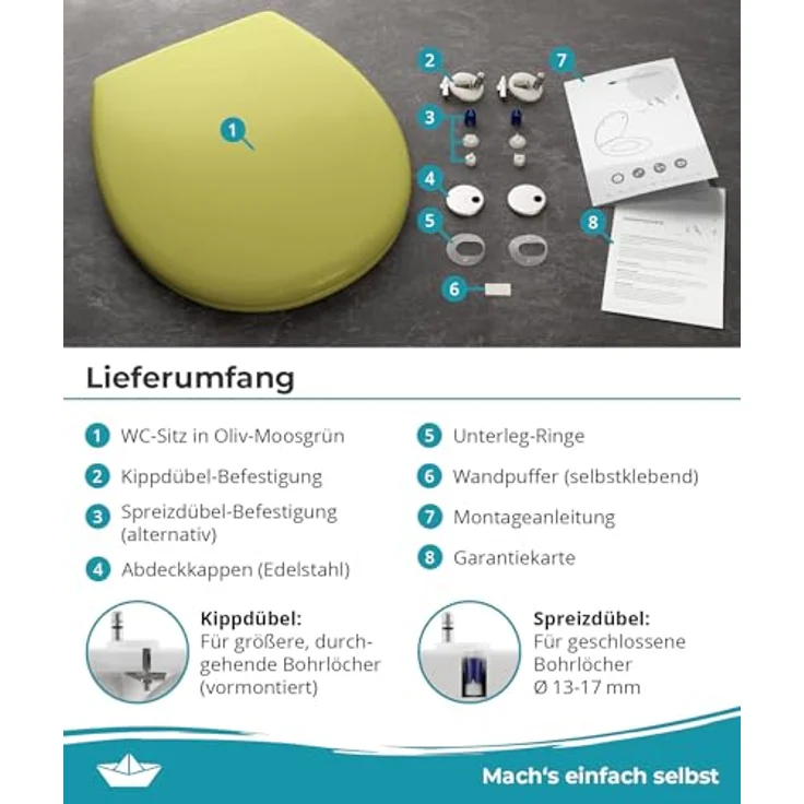 Calmwaters WC Sitz Premium 26LP6228, Oliv-Moosgrün mit Absenkautomatik, antibakteriell, abnehmbar, Duroplast, 250 kg Tragkraft – Bild 8