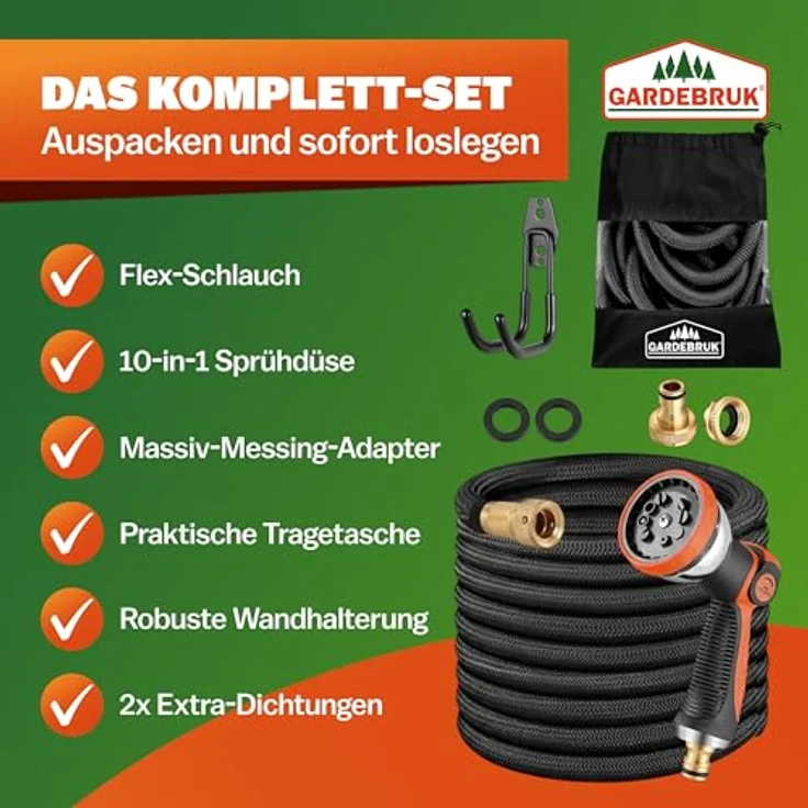 Gardebruk Gartenschlauch flexibel 3fach Latexkern Vollmessing Adapter outdoor Flexschlauch Wasserschlauch – Bild 7
