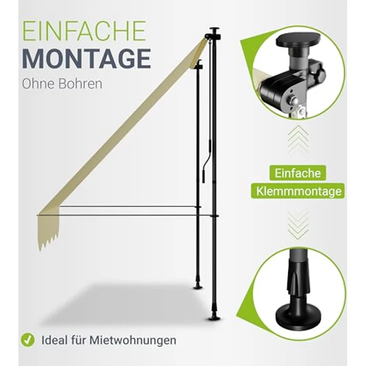 Juskys Klemmmarkise Kapstadt Beige, höhenverstellbar, senkrecht/diagonal ausziehbar – Bild 3