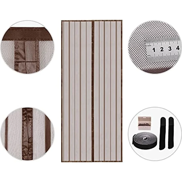 Sekey Magnet Fliegengitter Balkontür ohne Bohren, Türvorhang Fliegenschutz Schiebetür, Insektenschutz Vorhang Tür durch leichte Montage 80x200cm, Braun – Bild 2