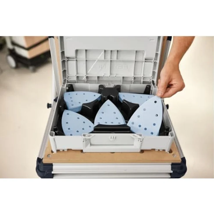 Festool Schleifmittel-Systainer³ SYS-STF Delta GR-Set Granat, für VOC Lacke und harte Untergründe, 20 x Granat STF DELTA Schleifmittel in verschiedenen Körnungen, in SYS3 M 112, blau – Bild 2