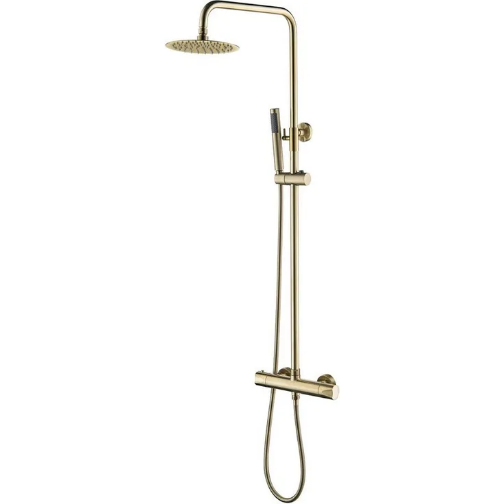 Aloni Duschsystem OPT1-BG, Thermostat-Duschgarnitur, Gold gebürstet, Höhe 120 cm