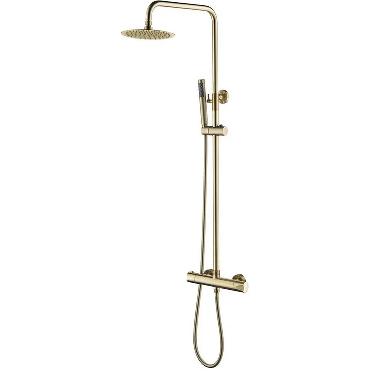 Aloni Duschsystem OPT1-BG, Thermostat-Duschgarnitur, Gold gebürstet, Höhe 120 cm