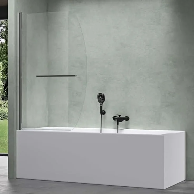 Mai & Mai Duschwand C112, faltbare Badewannenwand aus 6mm ESG-Sicherheitsglas, NANO-Beschichtung, 180° schwenkbar, 94x140cm – Bild 1