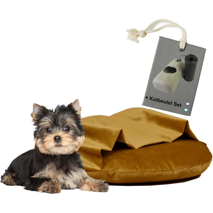 Rohrschneider Hundekissen mit Kuschelhöhle Samt Valley, inkl. Gassibeutel - Wendekissen mit integrierter Höhle, S-M-L, Samtstoff in verschiedenen Größen – Bild 1