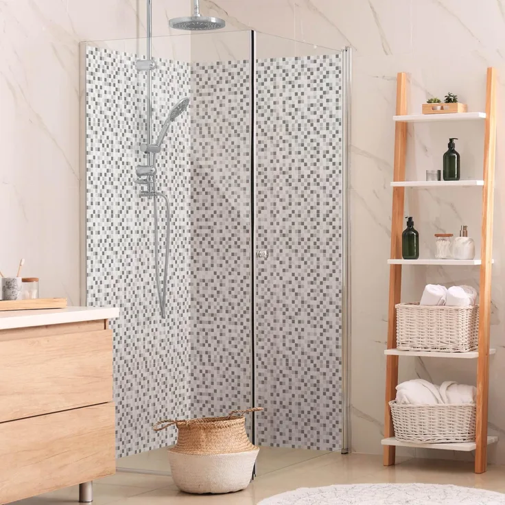 Apalis Home Duschrückwand mit Motiv, selbstklebend, wasserfest, Fliesenoptik, fugenlos, Premium matt, 80x190 cm, weiß